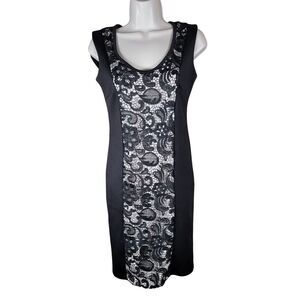 BCBGMaxAzria Women's Size XS Dress Leona‎ Lace Panel Stretch Sheath Black